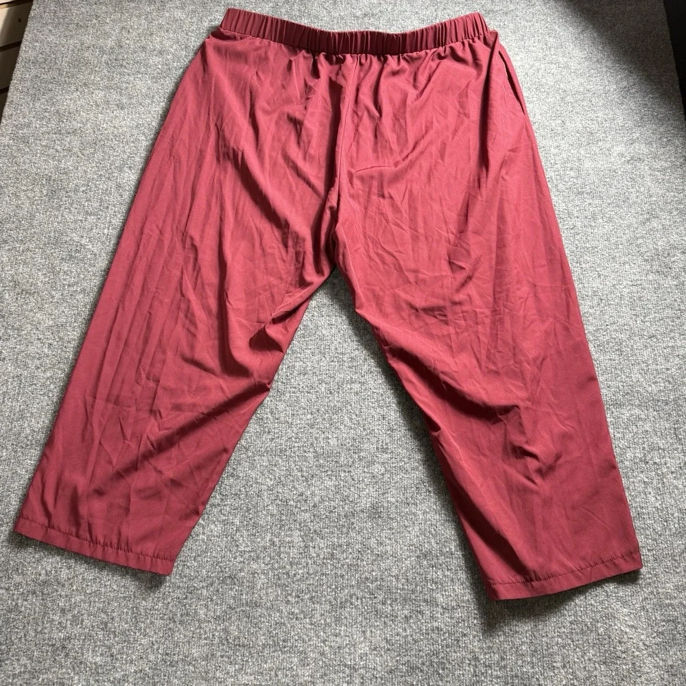 Womens Rust Red Cropped Wide Leg Pants Elastic Waist Pull On Casual Trousers 4X